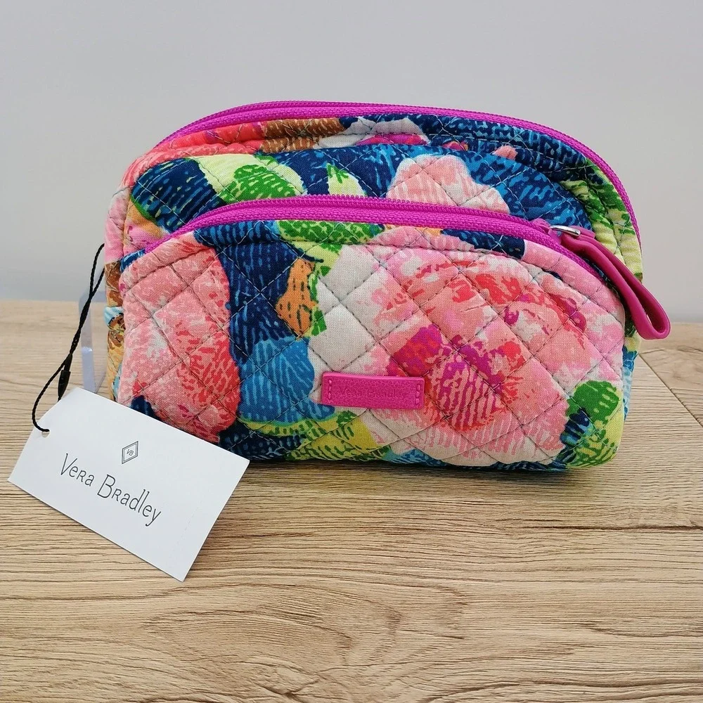 Vera Bradley Iconic Medium Cosmetic Bag Superbloom Floral Quilted Makeup Case